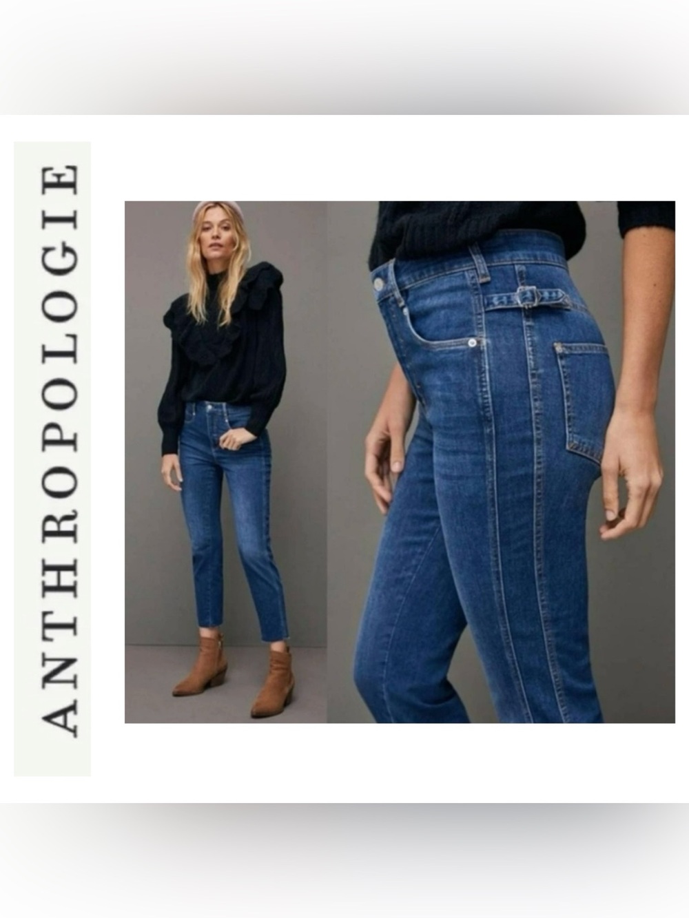 Anthro Pilcro Buckled Ultra High Rise Cropped Slim Jean Size 30